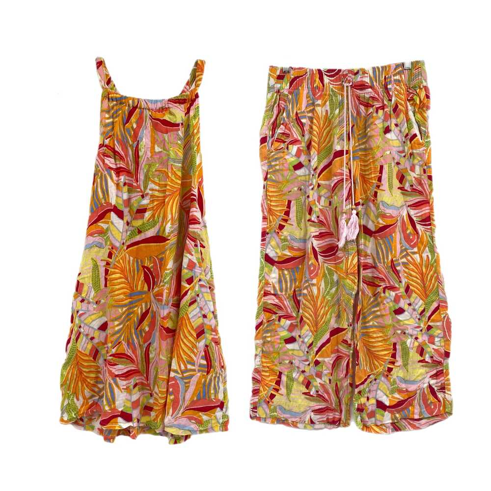 C&C California Pink Orange Tropical Print Wide Leg Pants | Womens L